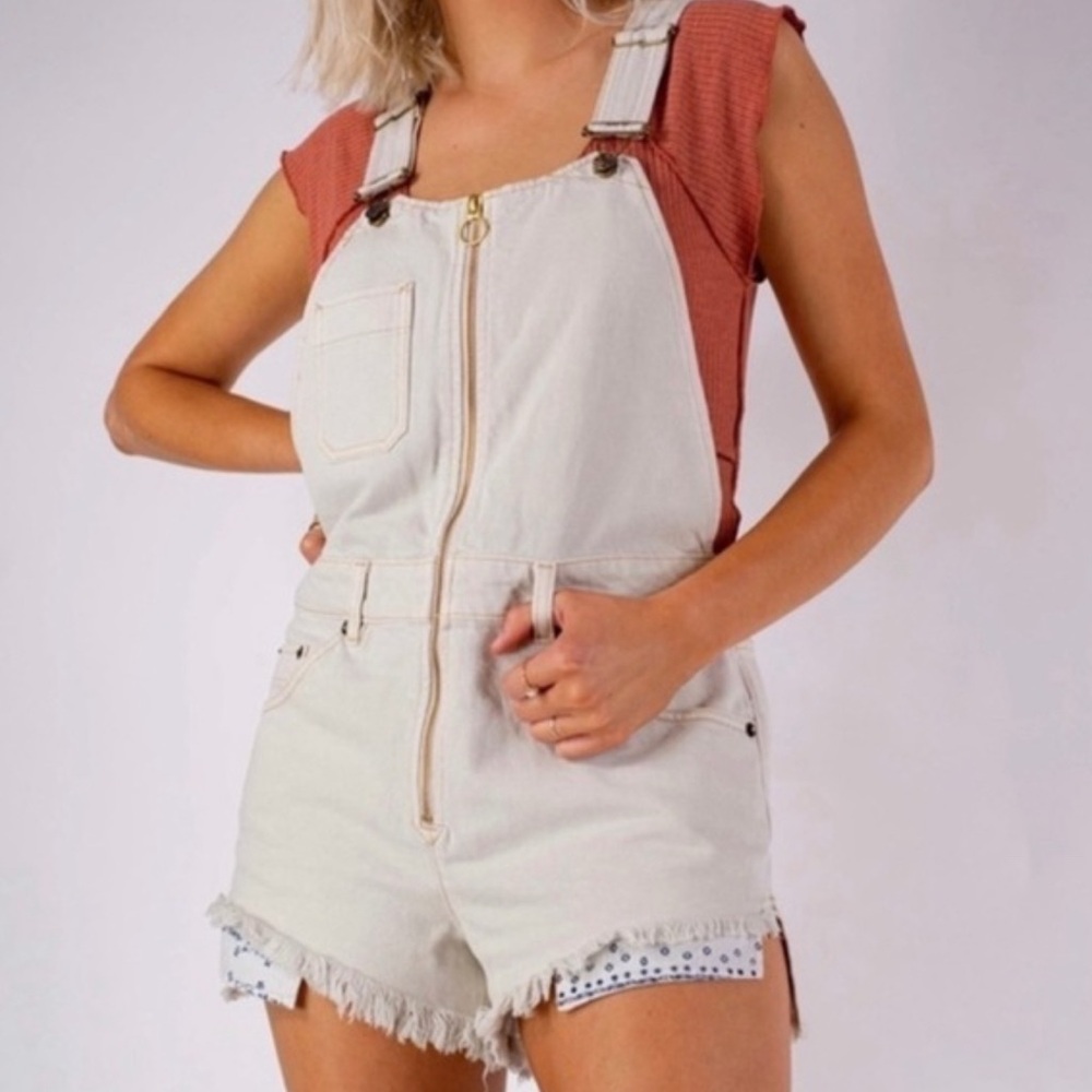 Free People Off-White Denim Overalls